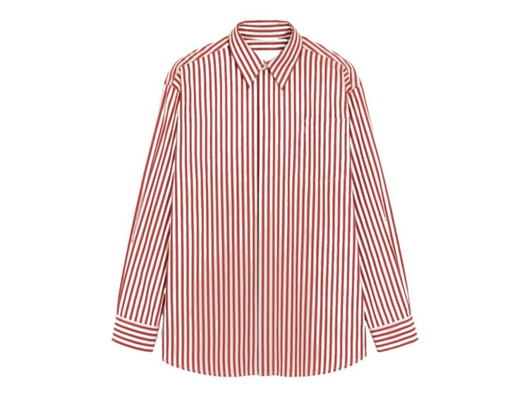 Ami Paris Embossed Ami De Coeur Large Striped Shirt Ruby Red/White