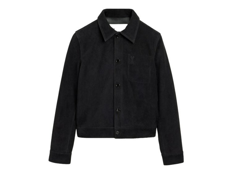 Ami Paris Embossed Ami De Coeur Suede Leather Jacket Black
