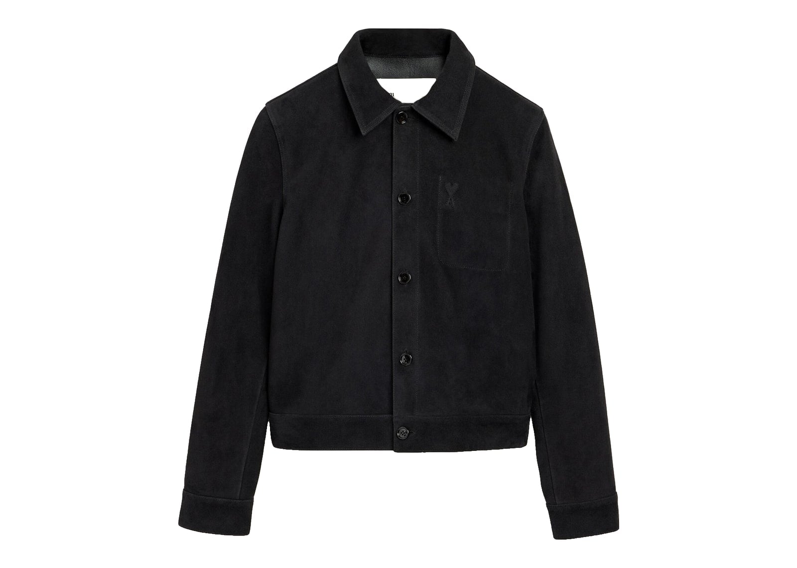 Ami Paris Embossed Ami De Coeur Suede Leather Jacket Black