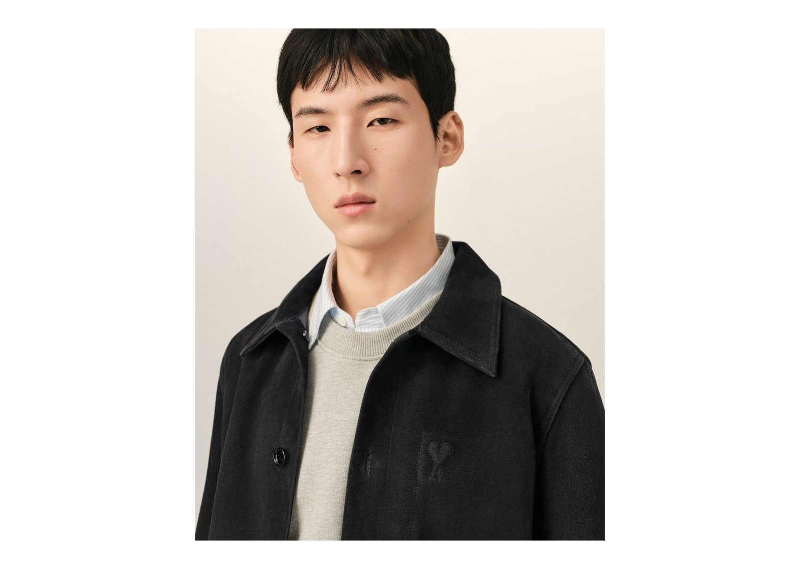 Ami Paris Embossed Ami De Coeur Suede Leather Jacket Black - görsel 4