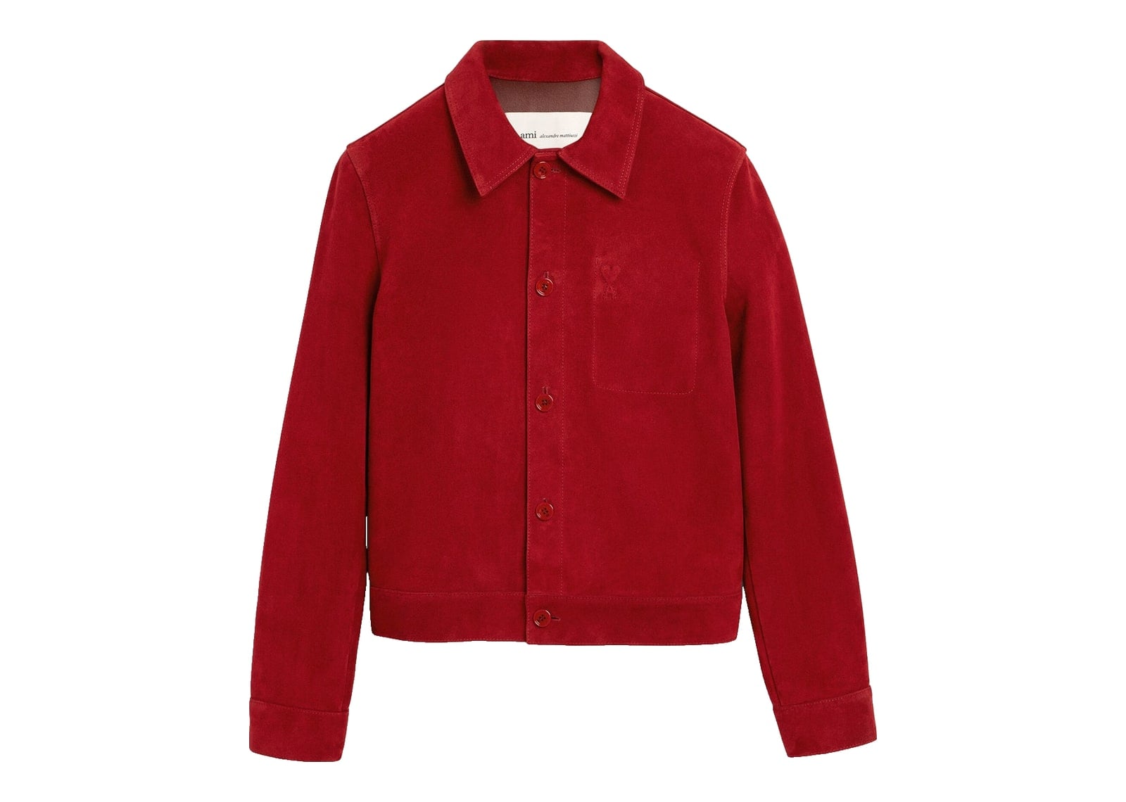 Ami Paris Embossed Ami De Coeur Suede Leather Jacket Ruby Red