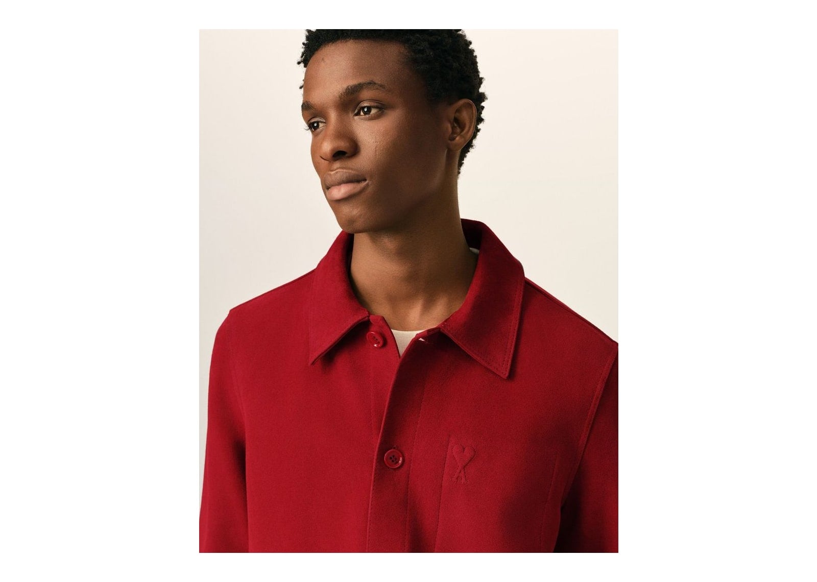Ami Paris Embossed Ami De Coeur Suede Leather Jacket Ruby Red - görsel 4
