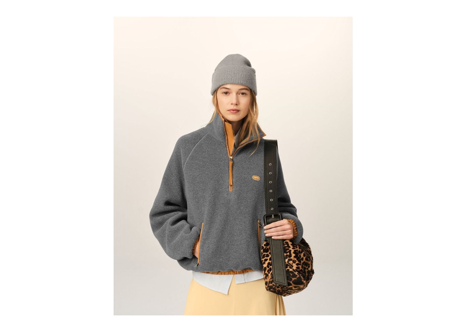 Ami Paris Fleece Vareuse with Ami Patch Ash Grey - görsel 10