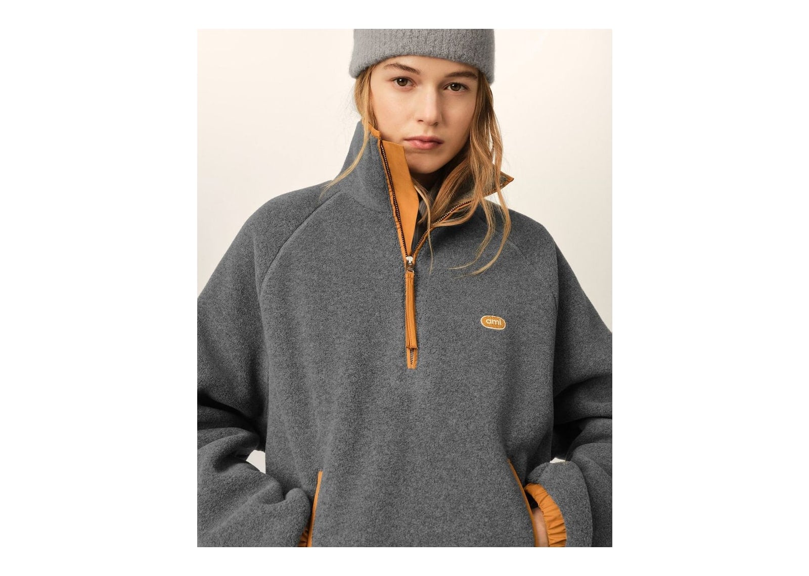 Ami Paris Fleece Vareuse with Ami Patch Ash Grey - görsel 11