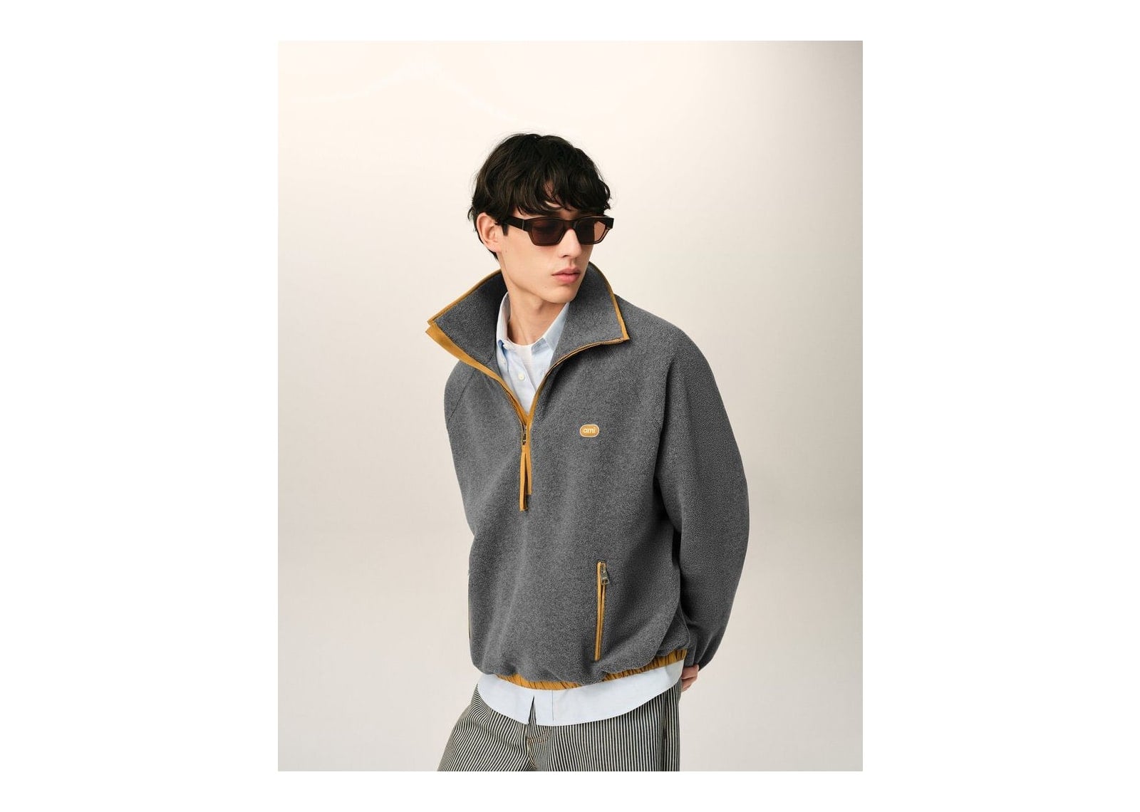 Ami Paris Fleece Vareuse with Ami Patch Ash Grey - görsel 2