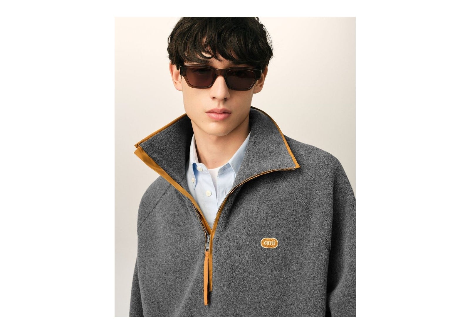 Ami Paris Fleece Vareuse with Ami Patch Ash Grey - görsel 4