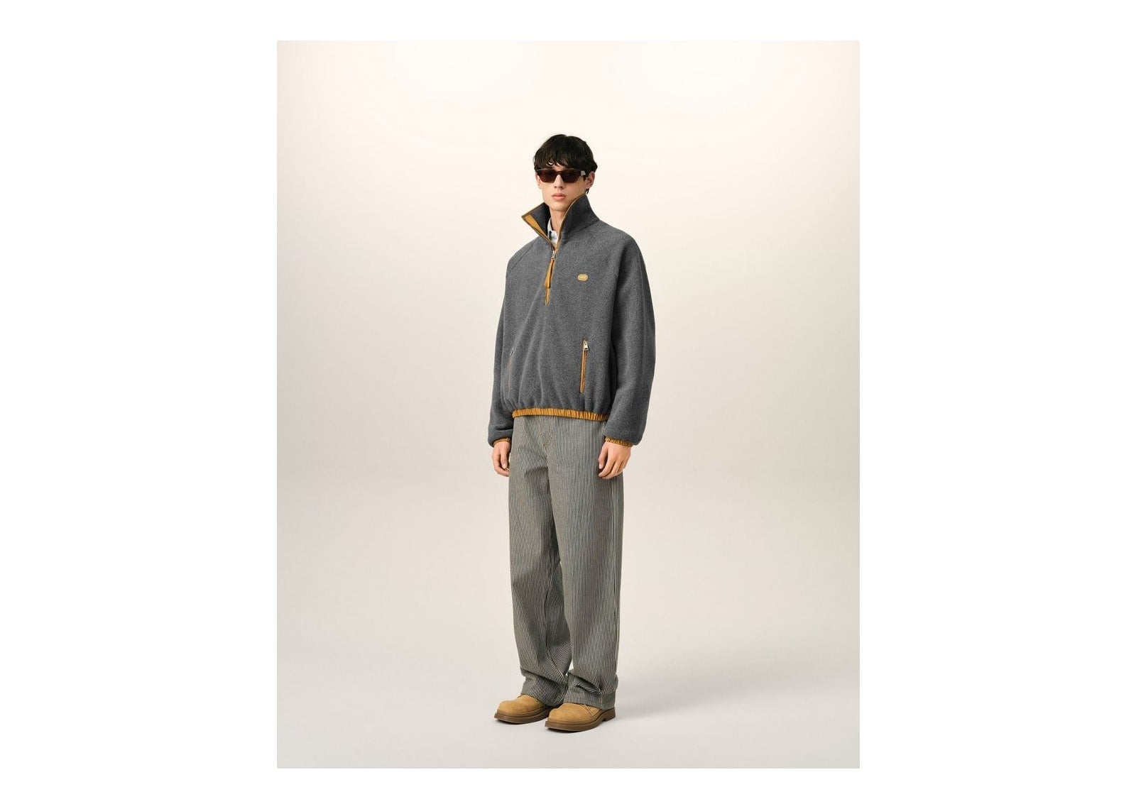 Ami Paris Fleece Vareuse with Ami Patch Ash Grey - görsel 6