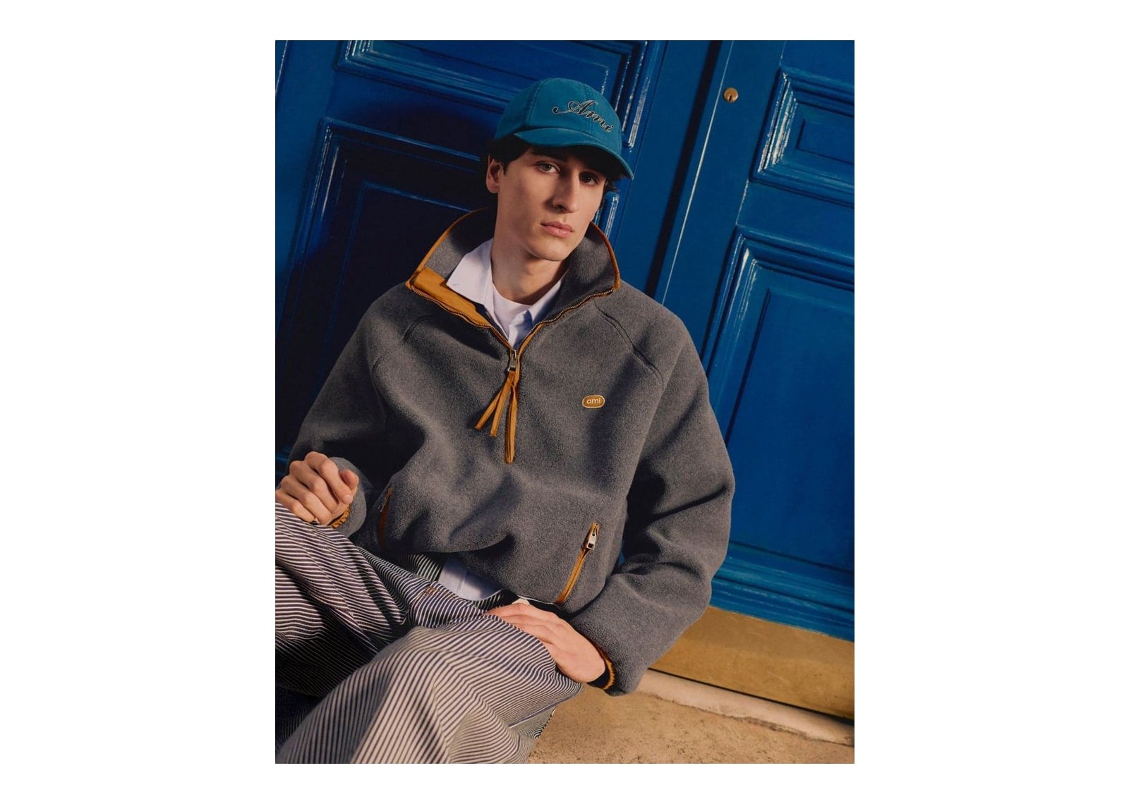 Ami Paris Fleece Vareuse with Ami Patch Ash Grey - görsel 7