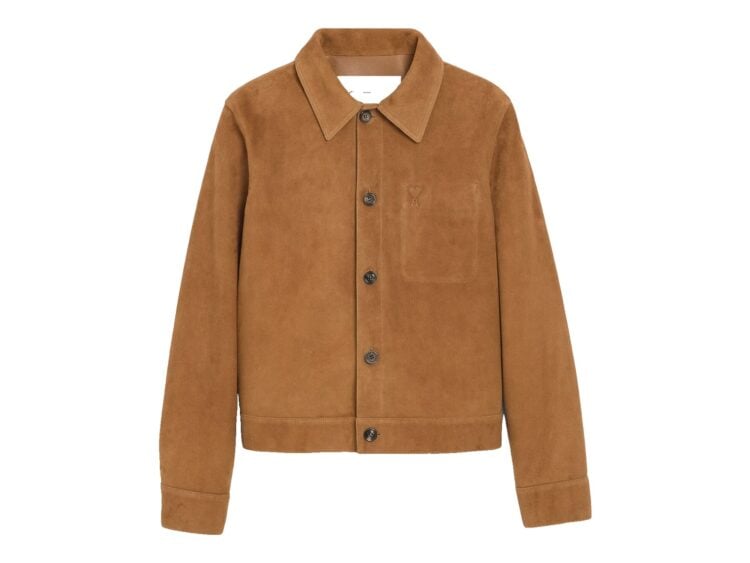 Ami Paris Goat Leather Ami De Coeur Buttoned Jacket Caramel