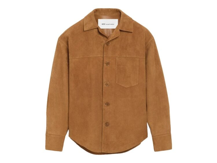 Ami Paris Goat Leather Buttoned Overshirt Caramel