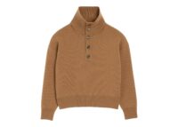 Ami Paris High Buttoned Collar Wool Sweater Camel
