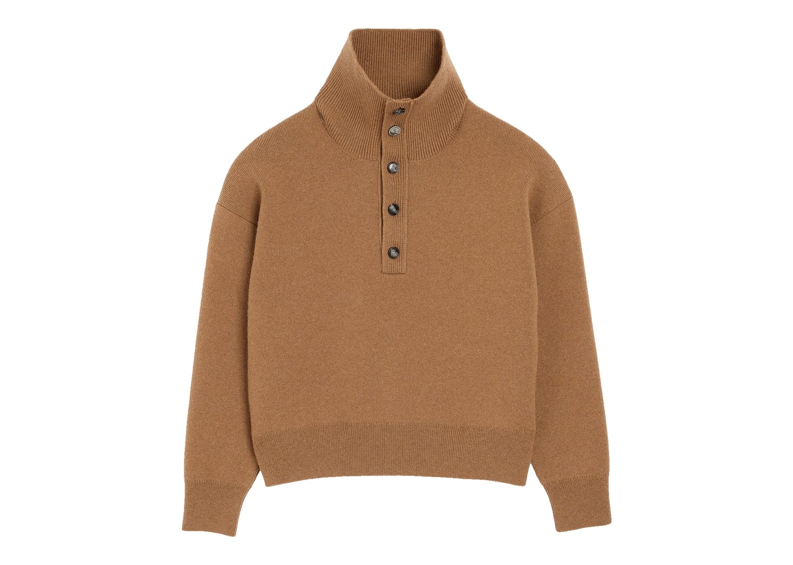 Ami Paris High Buttoned Collar Wool Sweater Camel
