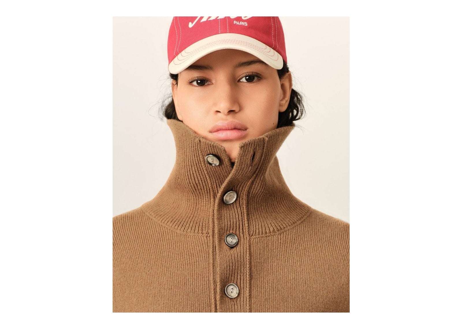 Ami Paris High Buttoned Collar Wool Sweater Camel - görsel 10