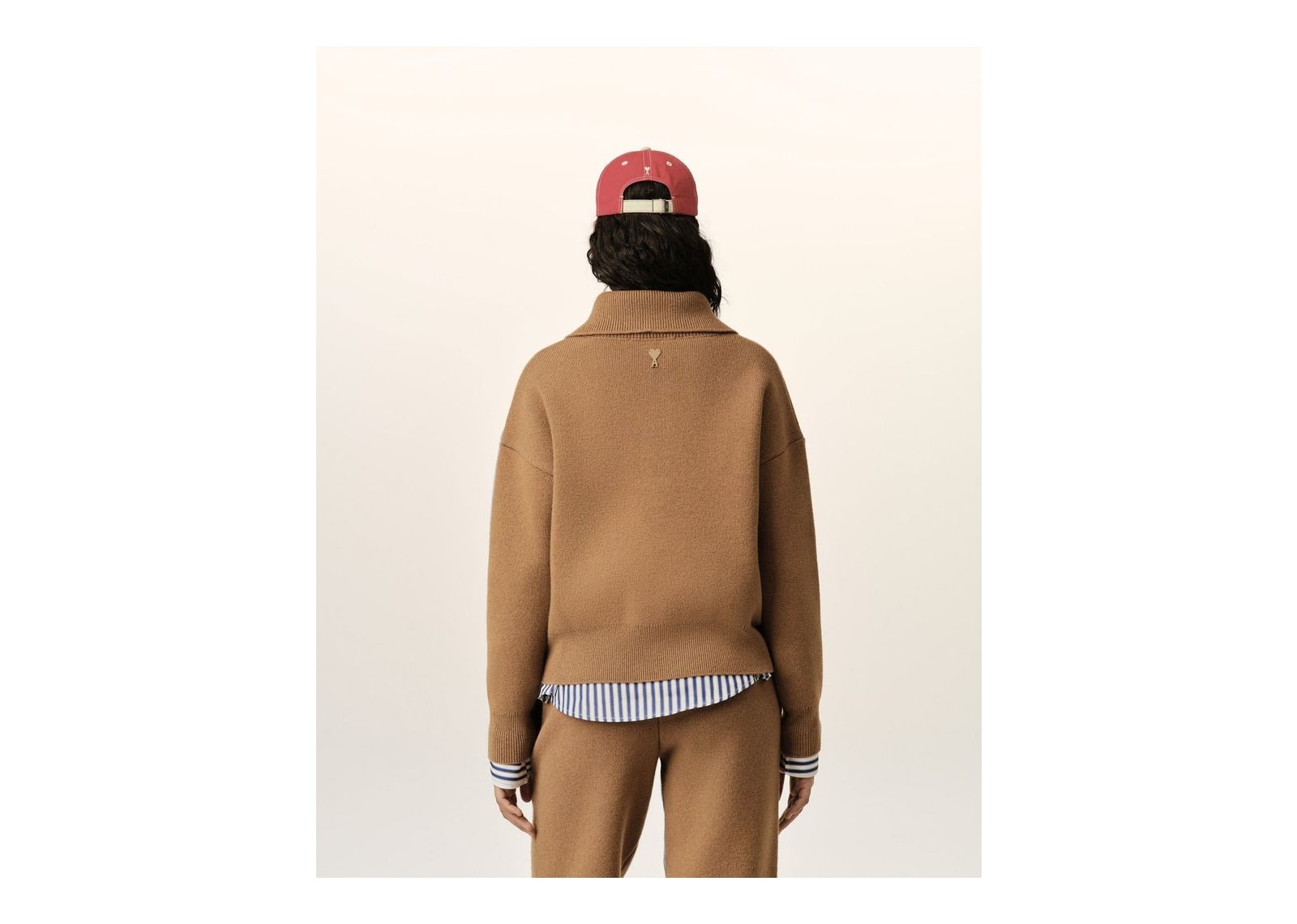 Ami Paris High Buttoned Collar Wool Sweater Camel - görsel 11