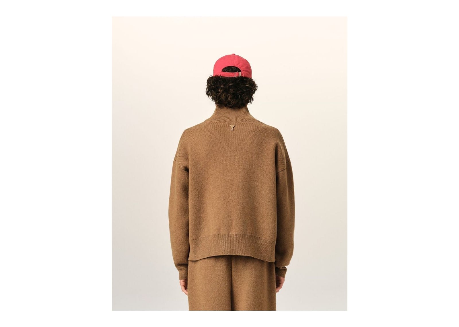 Ami Paris High Buttoned Collar Wool Sweater Camel - görsel 5