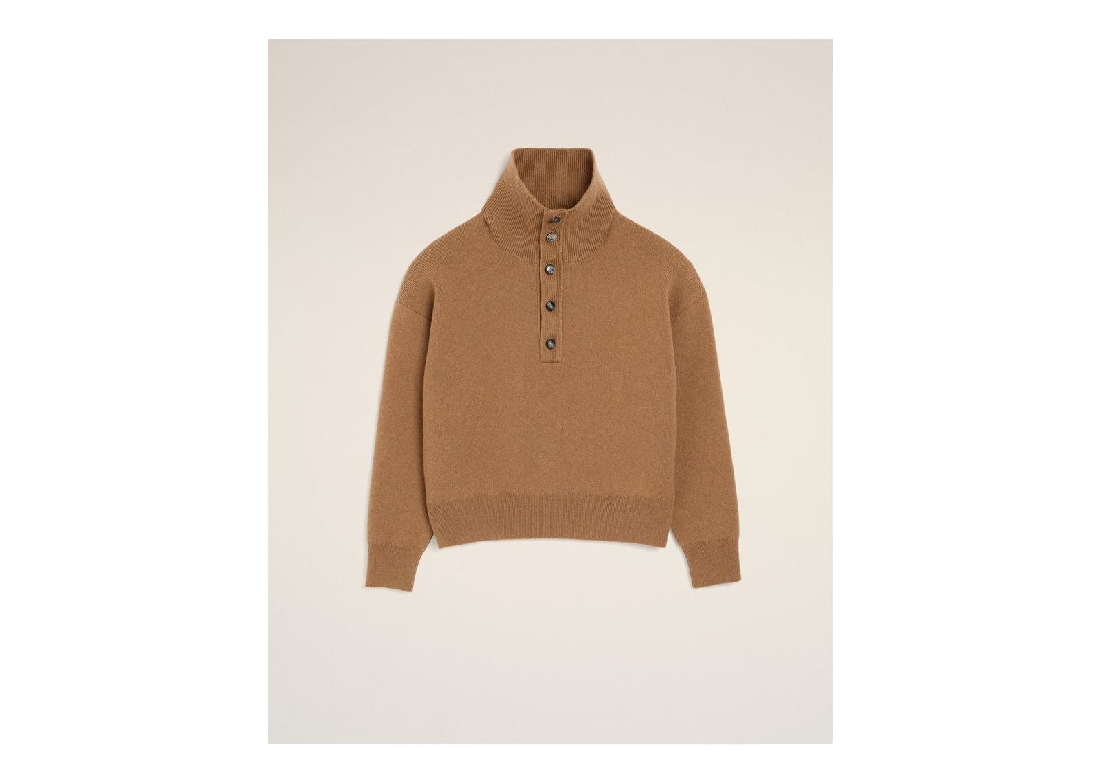 Ami Paris High Buttoned Collar Wool Sweater Camel - görsel 7
