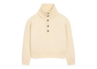 Ami Paris High Buttoned Collar Wool Sweater Ivory