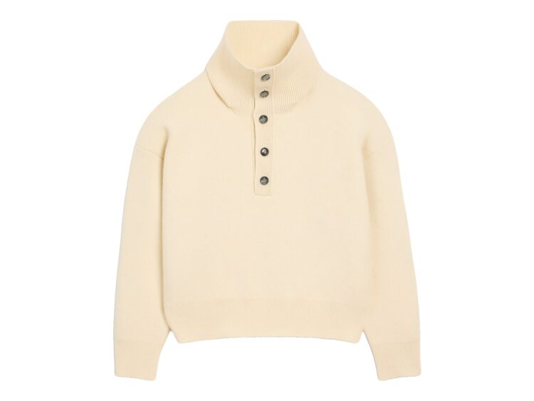 Ami Paris High Buttoned Collar Wool Sweater Ivory
