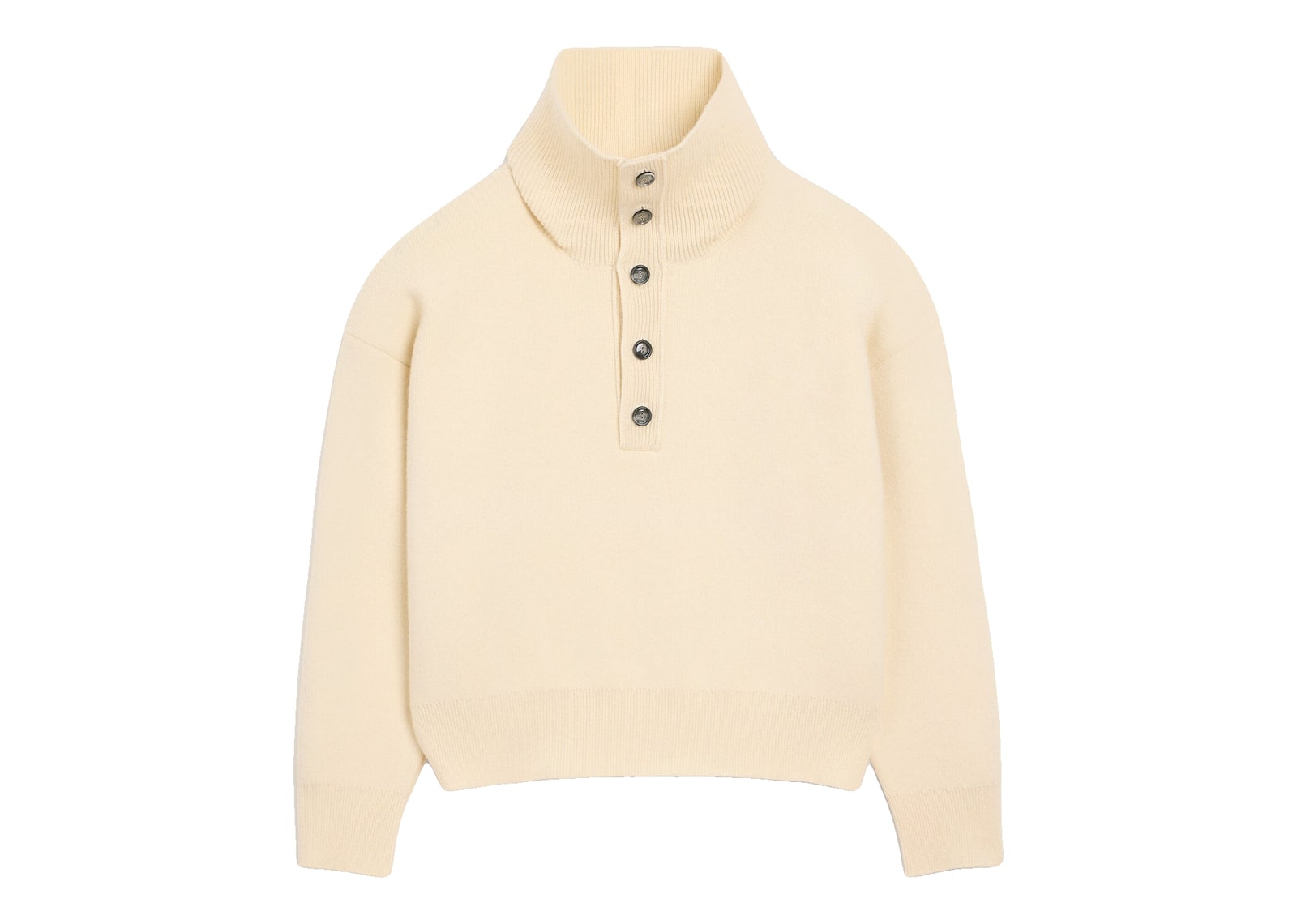 Ami Paris High Buttoned Collar Wool Sweater Ivory