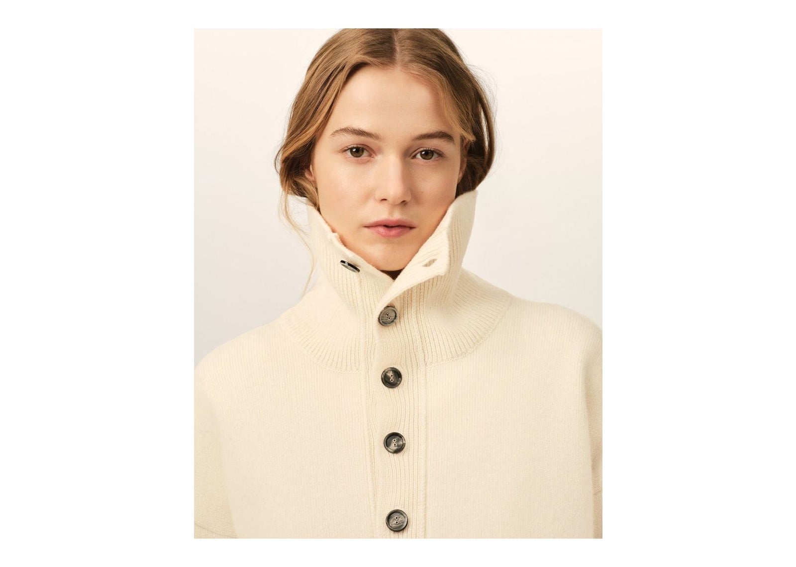Ami Paris High Buttoned Collar Wool Sweater Ivory - görsel 10