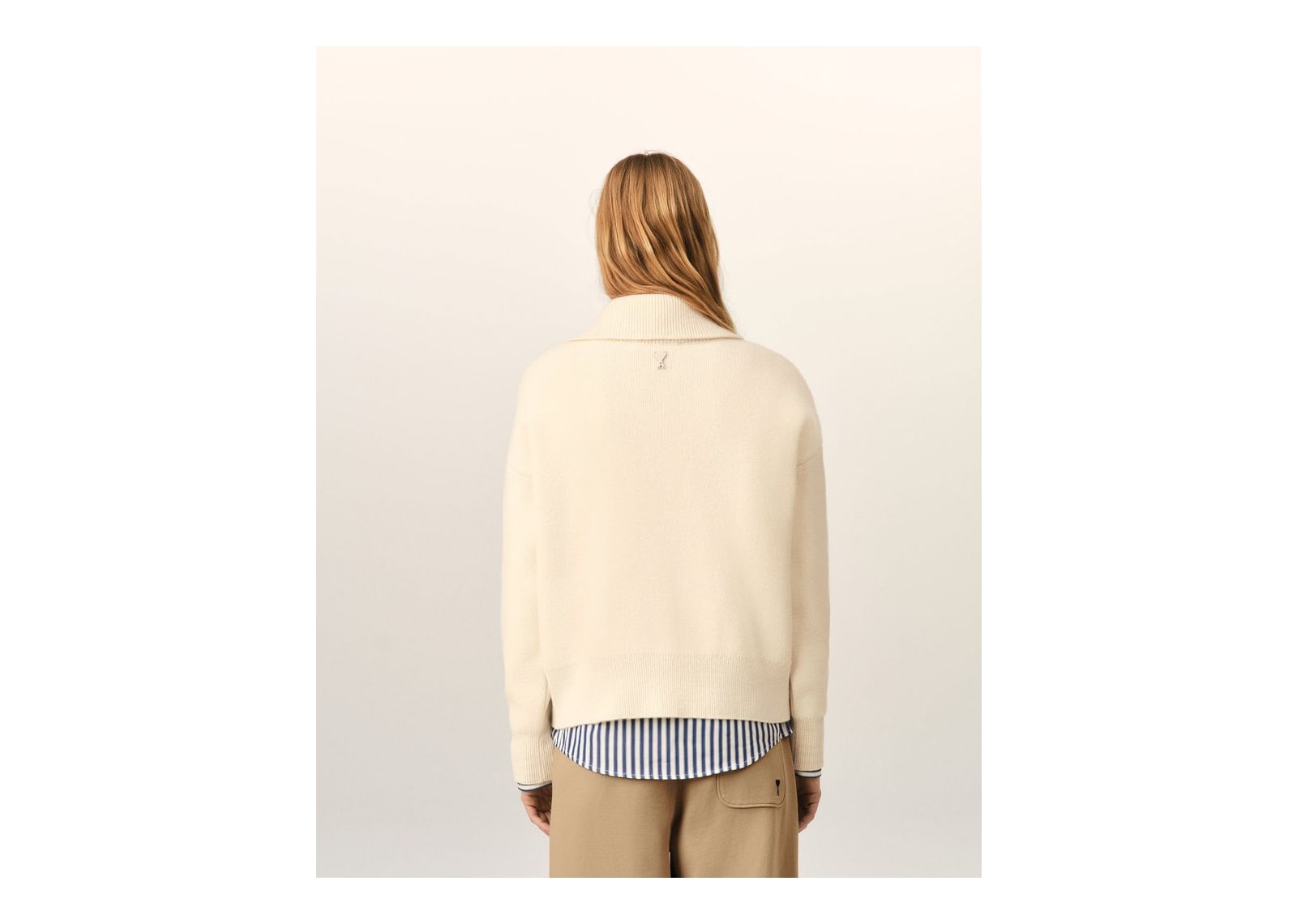 Ami Paris High Buttoned Collar Wool Sweater Ivory - görsel 11