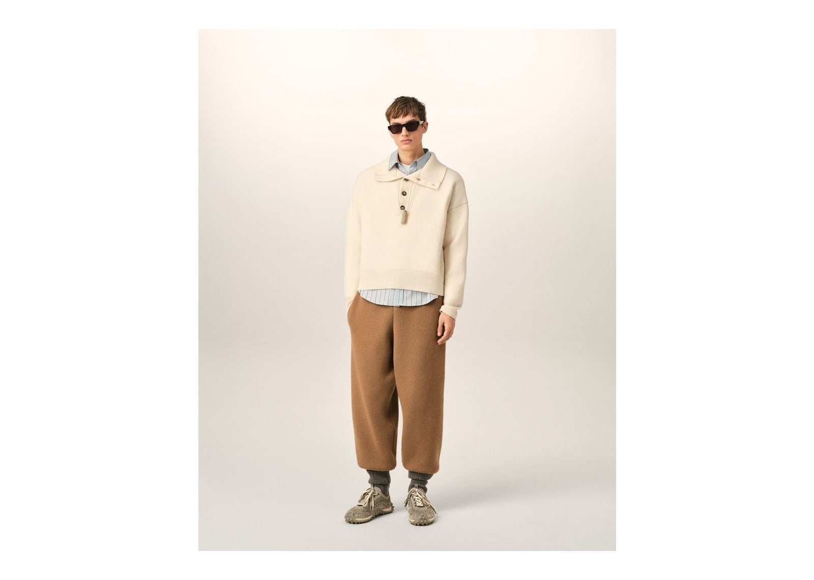 Ami Paris High Buttoned Collar Wool Sweater Ivory - görsel 3