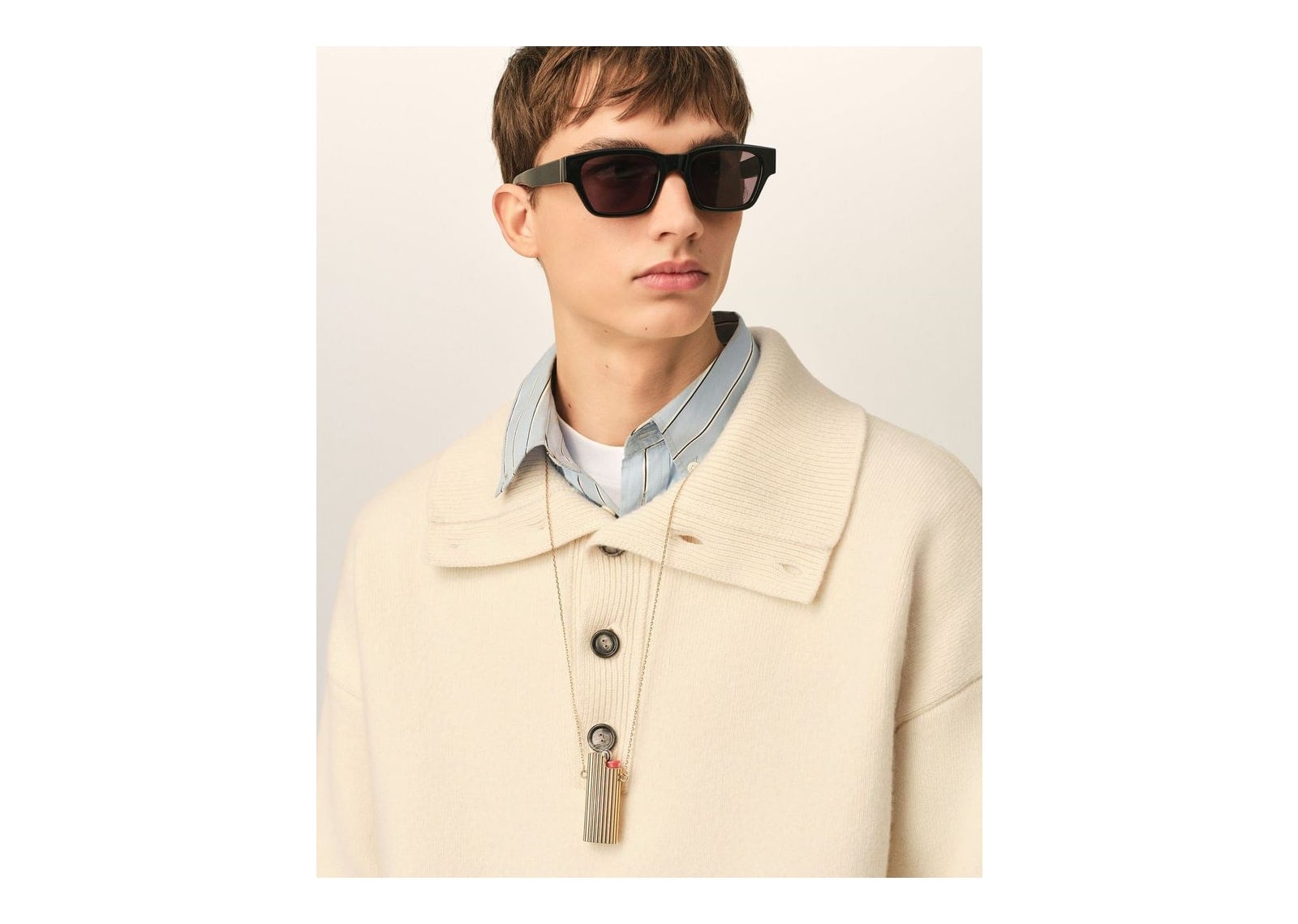Ami Paris High Buttoned Collar Wool Sweater Ivory - görsel 4