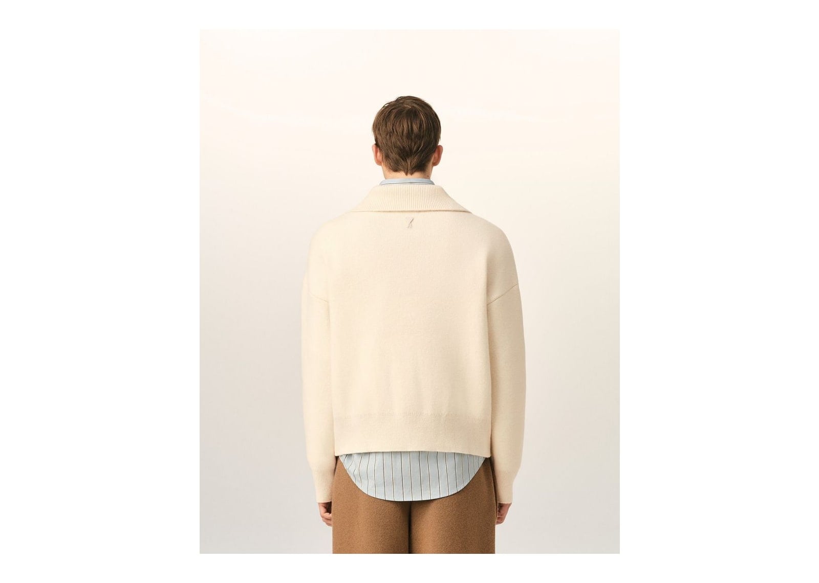 Ami Paris High Buttoned Collar Wool Sweater Ivory - görsel 5