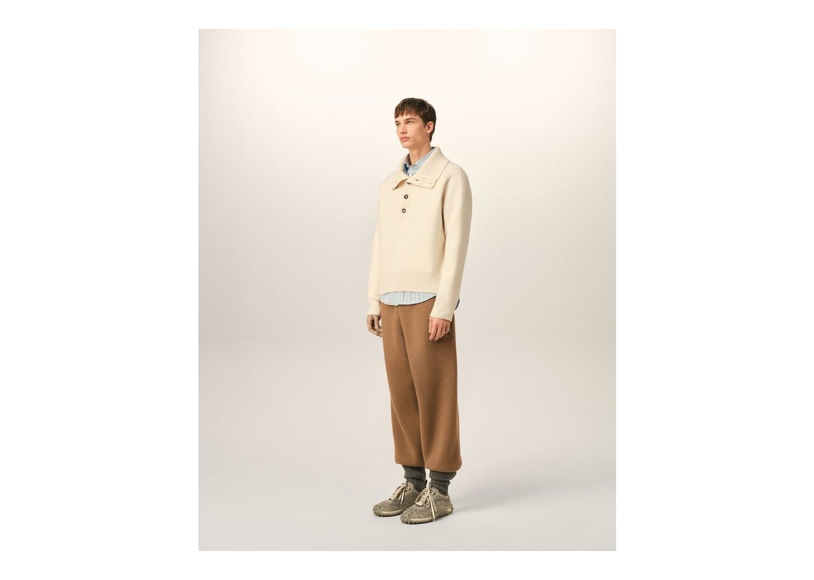 Ami Paris High Buttoned Collar Wool Sweater Ivory - görsel 6