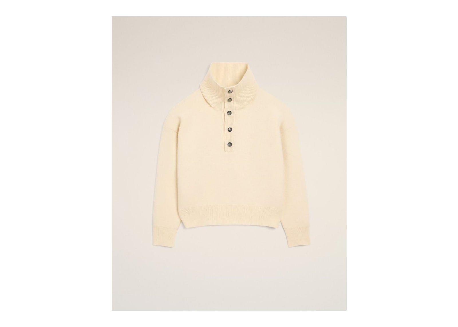 Ami Paris High Buttoned Collar Wool Sweater Ivory - görsel 7