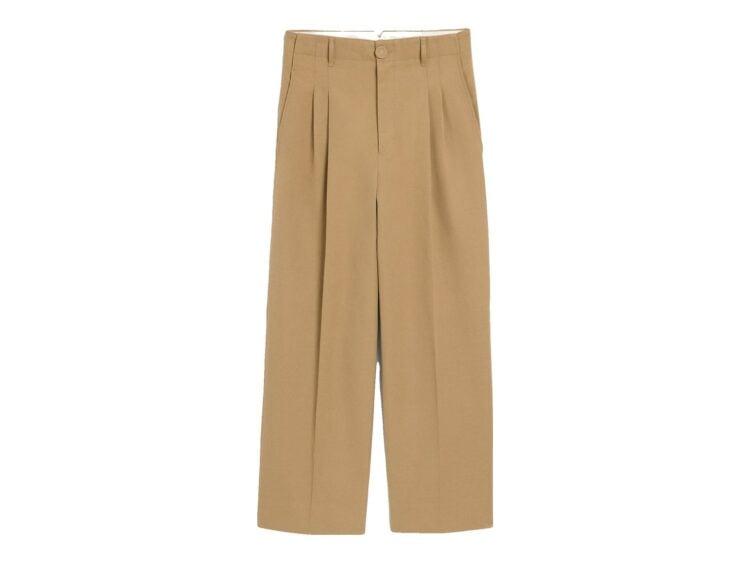 Ami Paris High-Waisted Carrot-Fit Cotton and Linen Trousers Mastic Beige