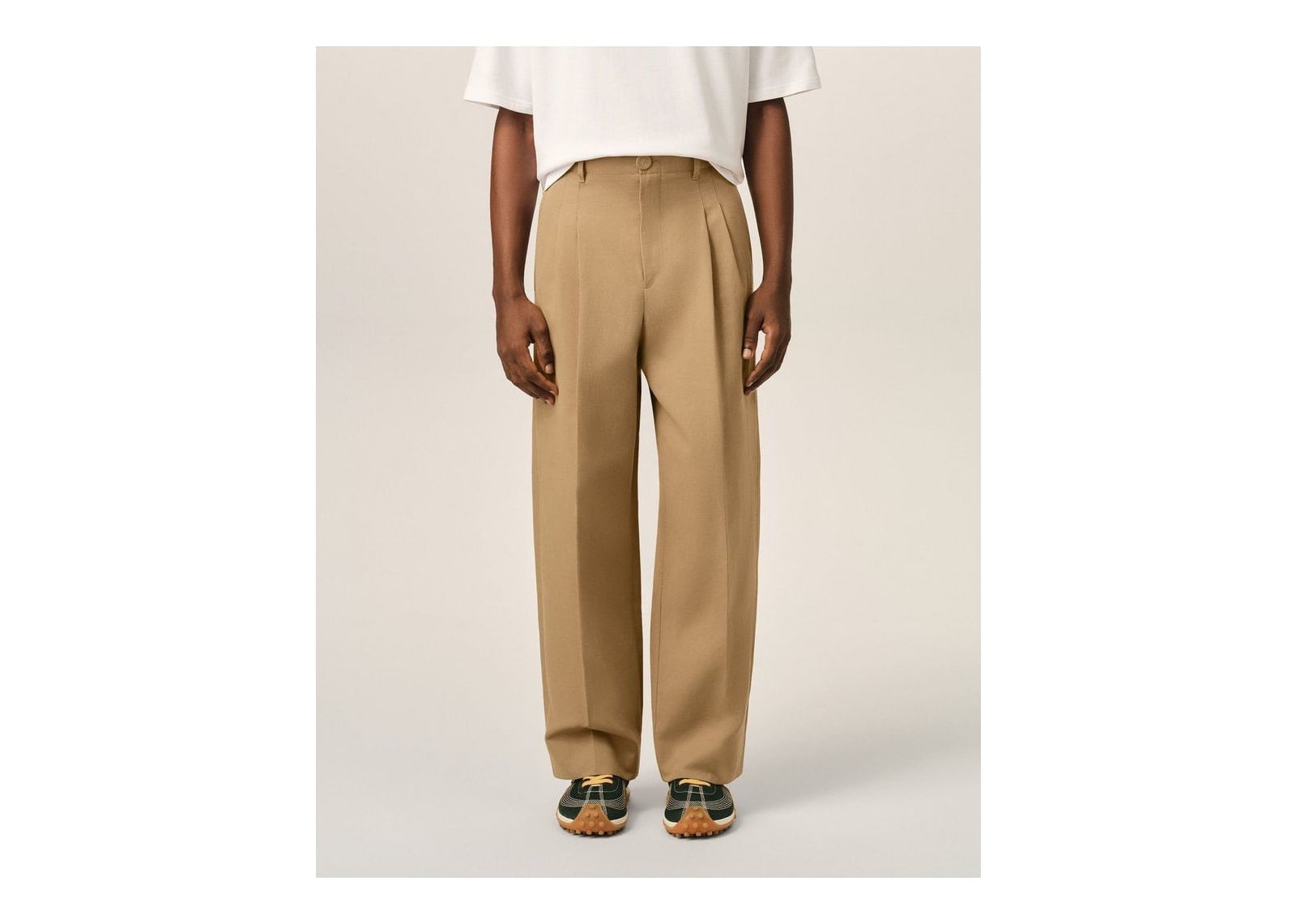 Ami Paris High-Waisted Carrot-Fit Cotton and Linen Trousers Mastic Beige - görsel 3