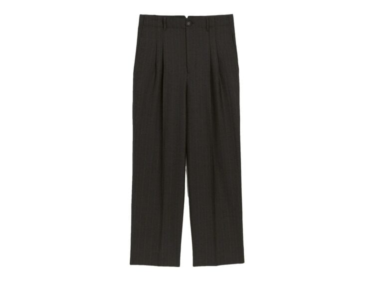 Ami Paris High-Waisted Carrot-Fit Striped Wool Trousers Carbon Grey/Chocolate Brown