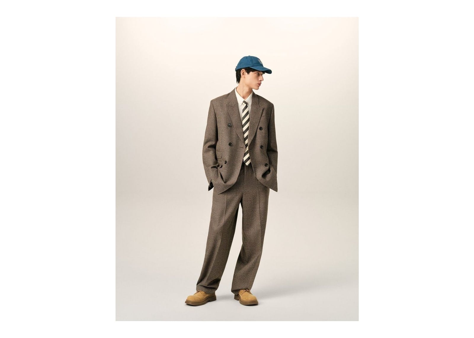 Ami Paris Houndstooth Balloon-Fit Wool Trousers Chocolate Brown/Black - görsel 2