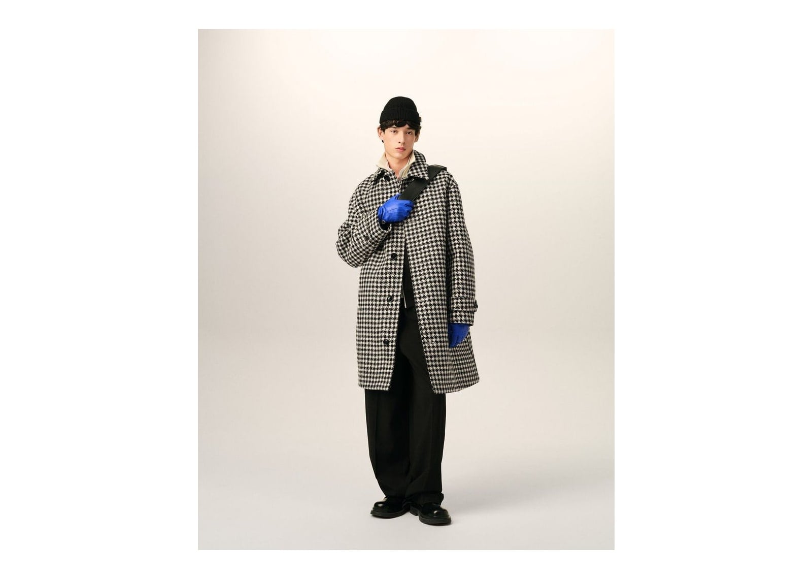 Ami Paris Houndstooth Wool Coat Black/Ivory - görsel 2