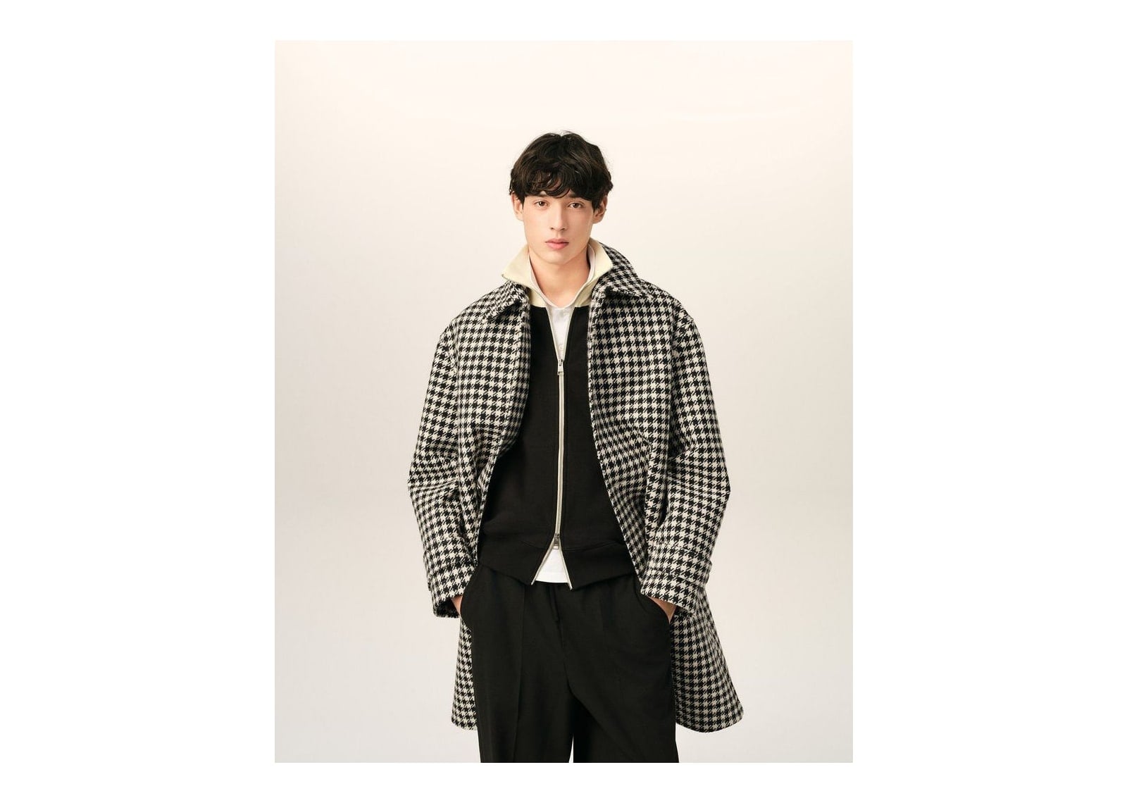 Ami Paris Houndstooth Wool Coat Black/Ivory - görsel 3