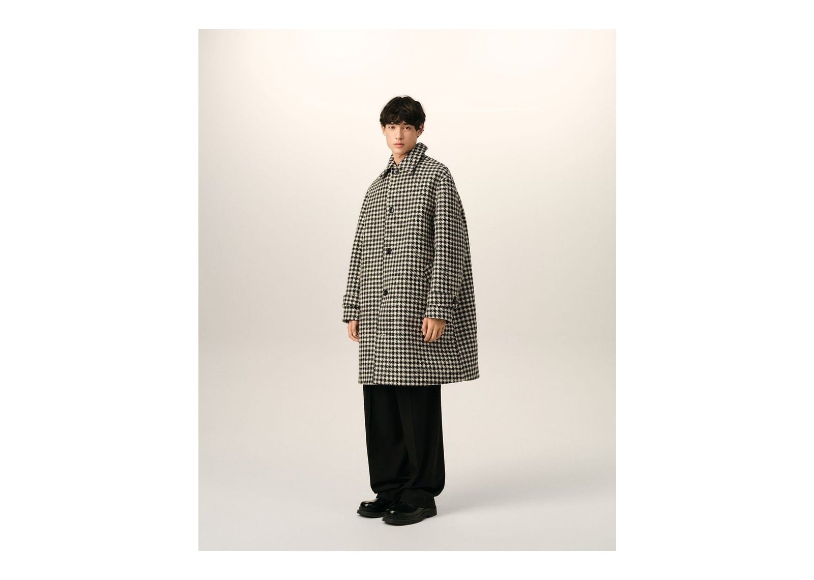 Ami Paris Houndstooth Wool Coat Black/Ivory - görsel 6