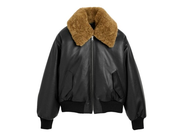 Ami Paris Lamb Leather Padded Jacket Black