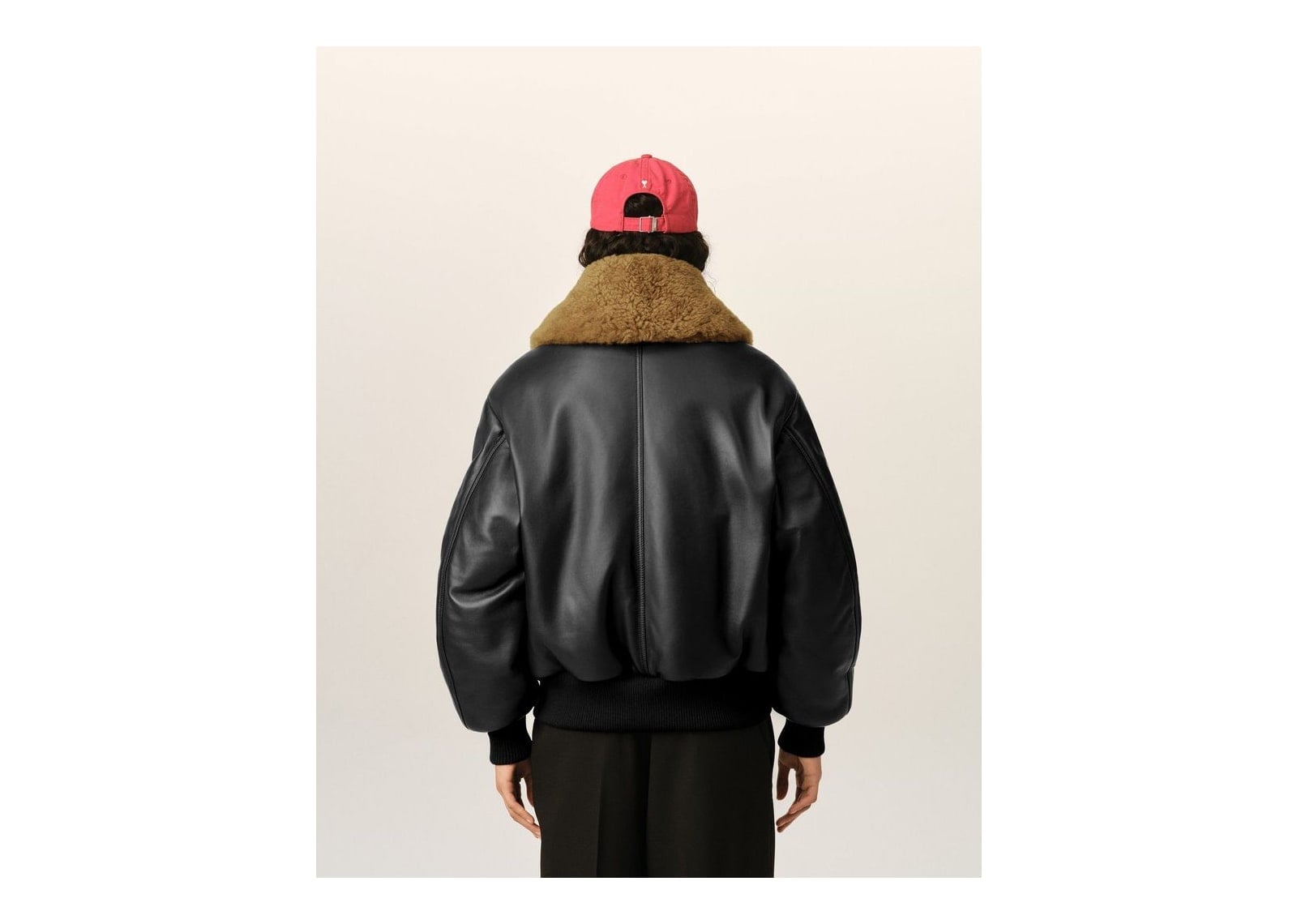 Ami Paris Lamb Leather Padded Jacket Black - görsel 11