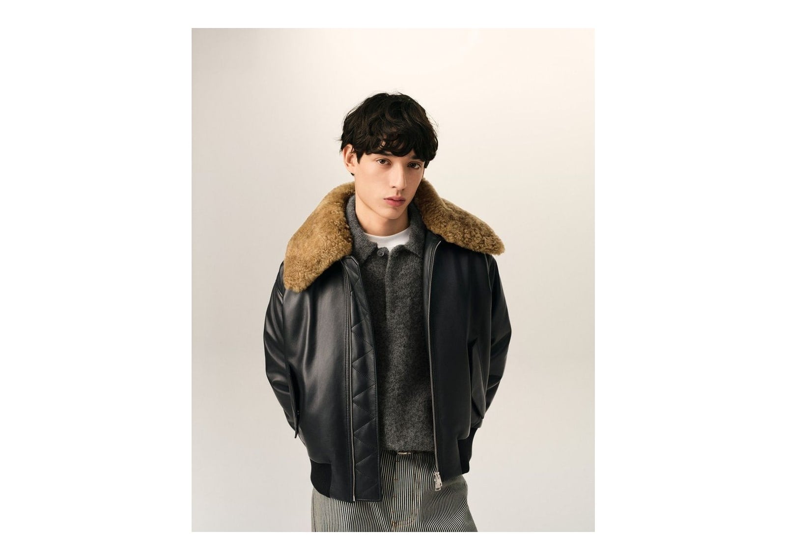 Ami Paris Lamb Leather Padded Jacket Black - görsel 3