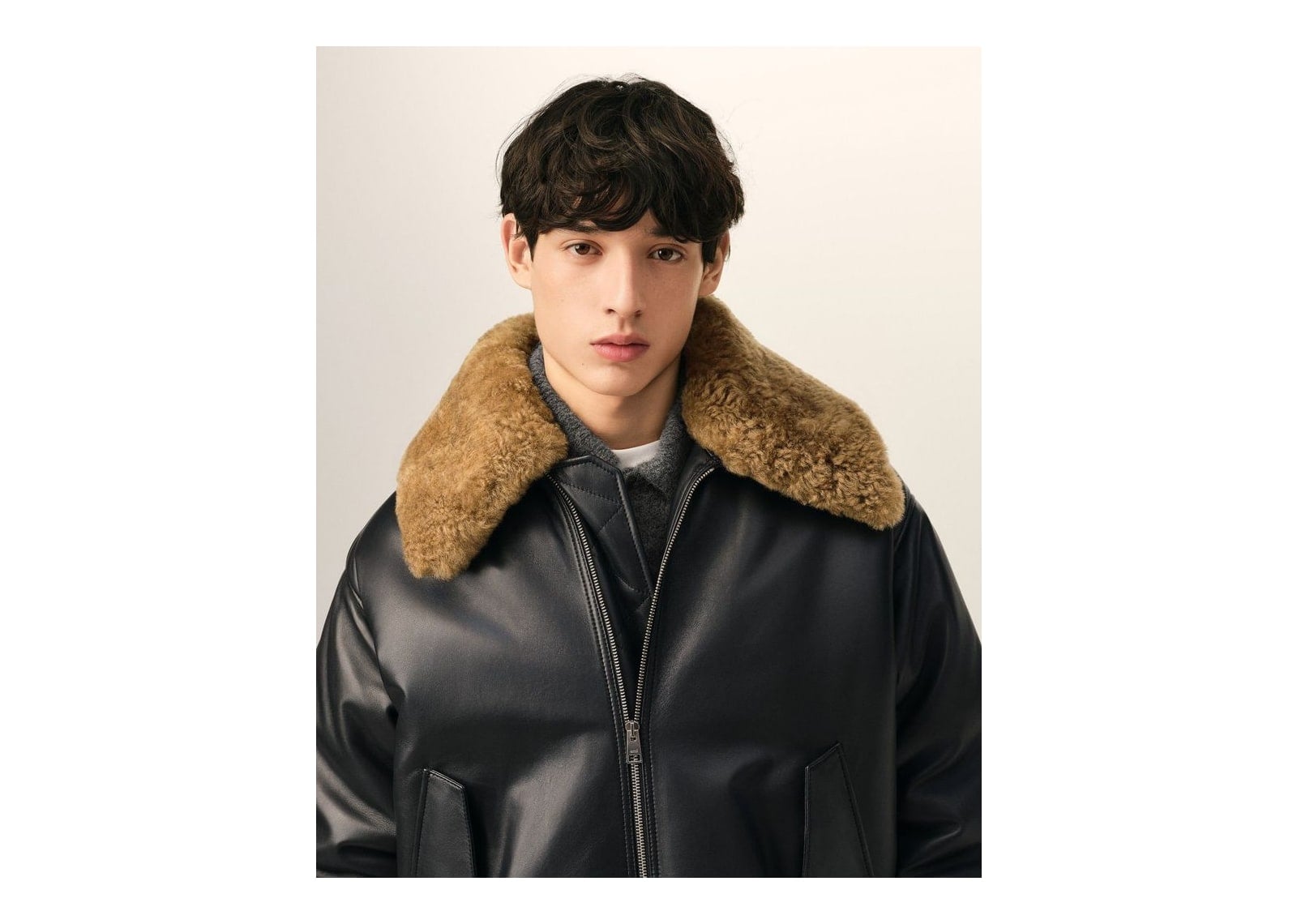 Ami Paris Lamb Leather Padded Jacket Black - görsel 4