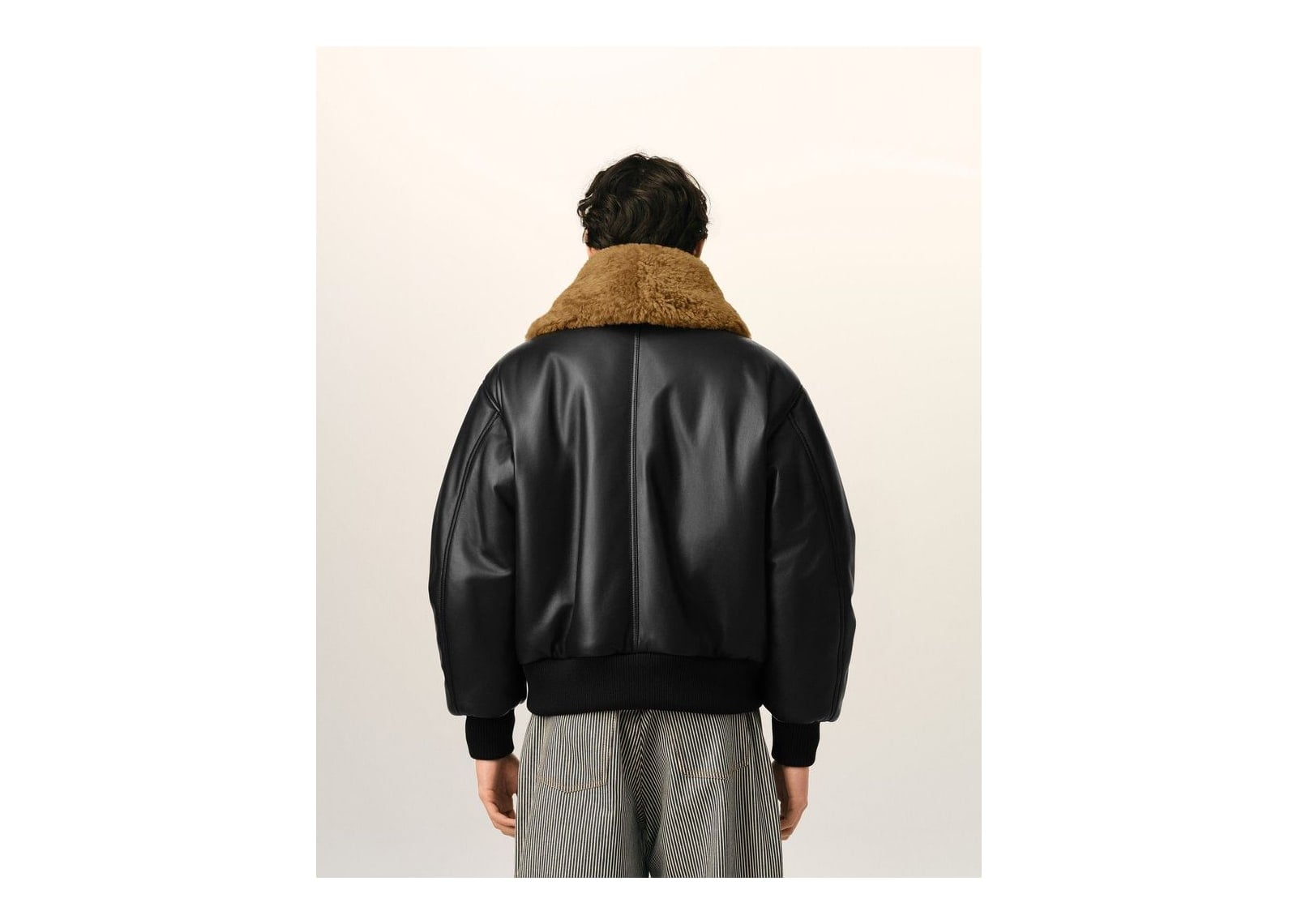 Ami Paris Lamb Leather Padded Jacket Black - görsel 5