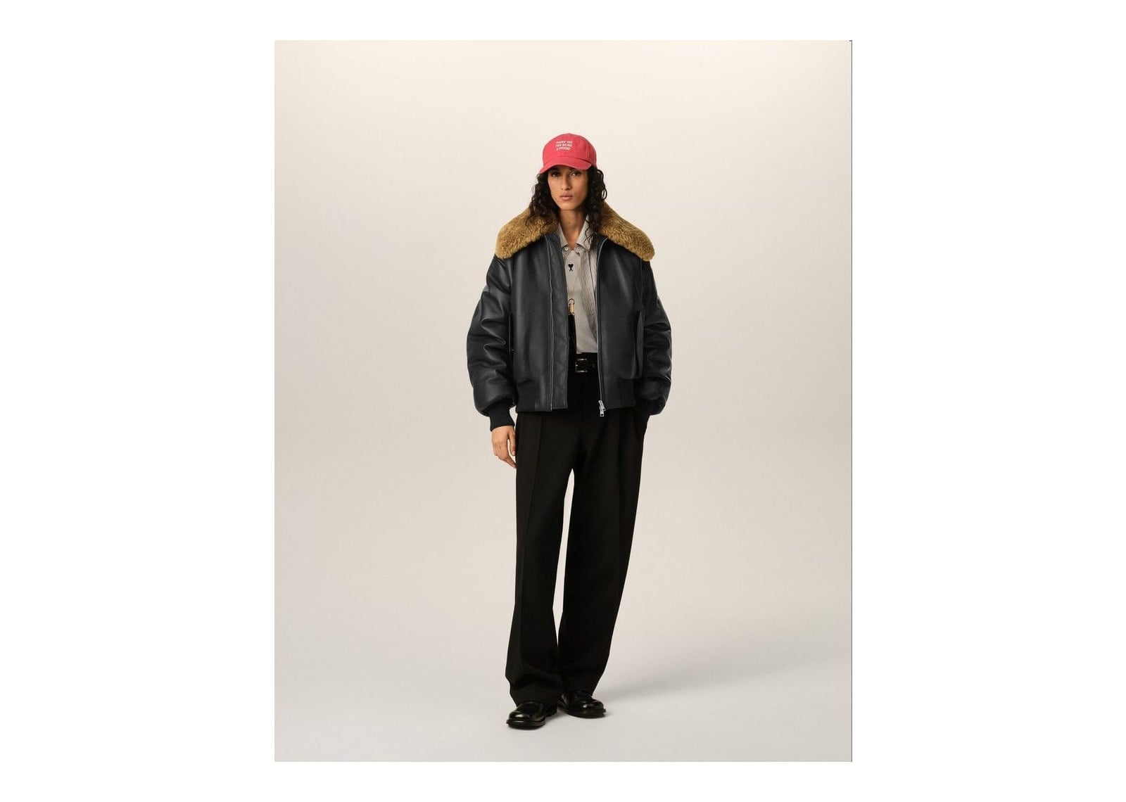 Ami Paris Lamb Leather Padded Jacket Black - görsel 8