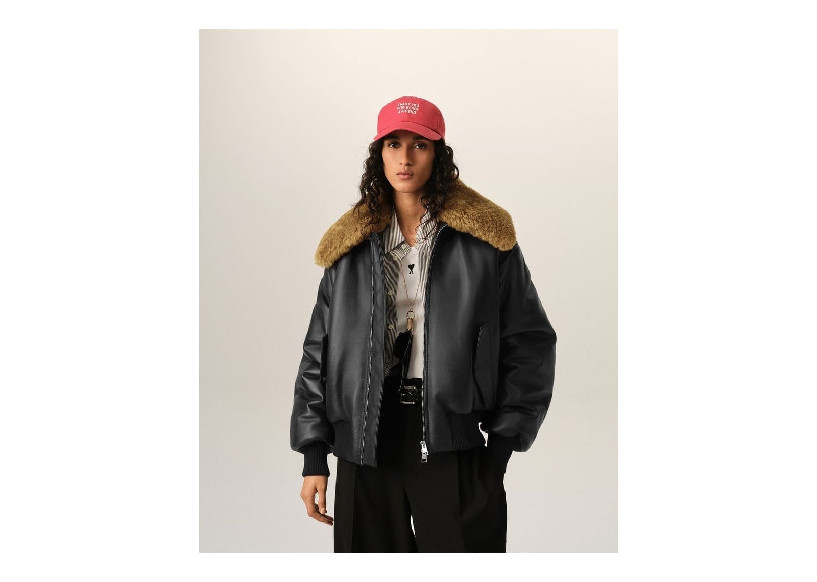 Ami Paris Lamb Leather Padded Jacket Black - görsel 9