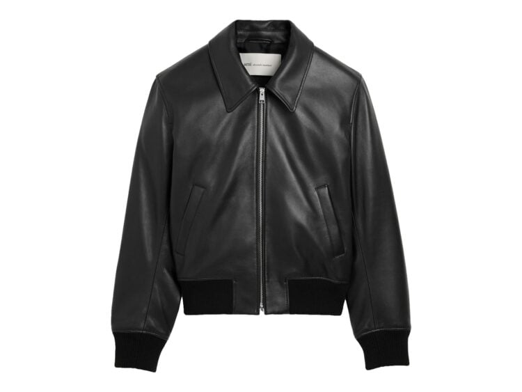 Ami Paris Lamb Leather Zipped Jacket Black