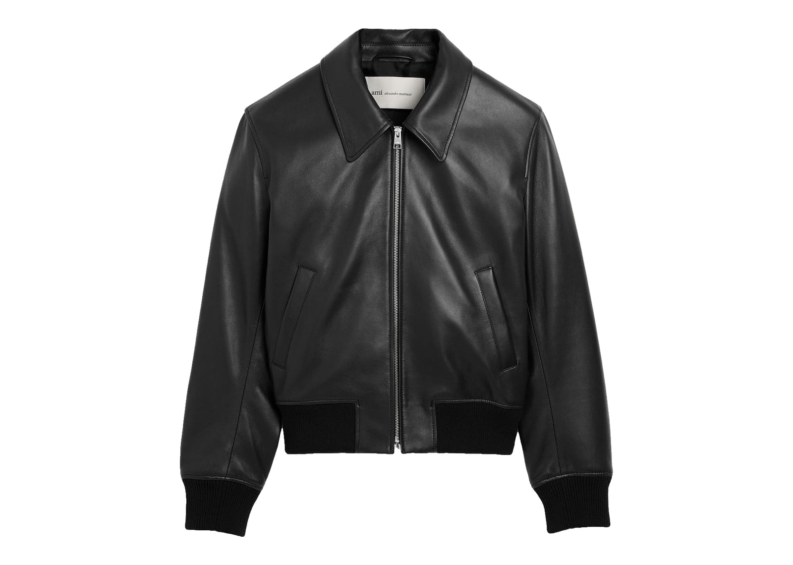 Ami Paris Lamb Leather Zipped Jacket Black