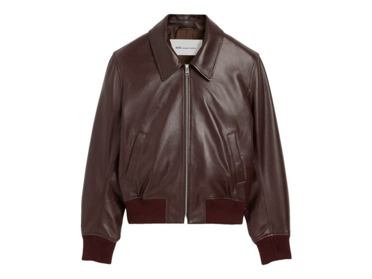 Ami Paris Lamb Leather Zipped Jacket Dark Cherry