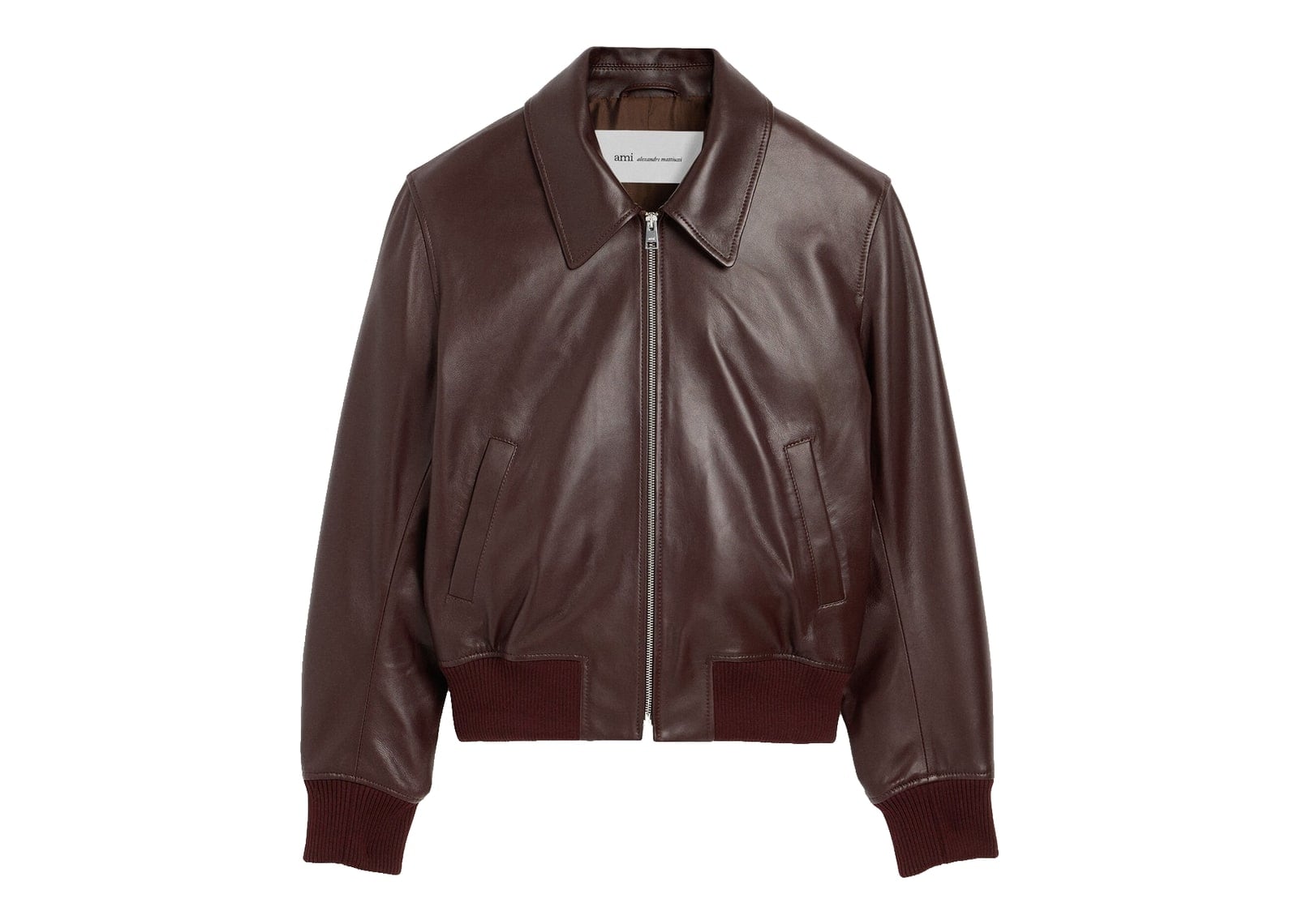 Ami Paris Lamb Leather Zipped Jacket Dark Cherry