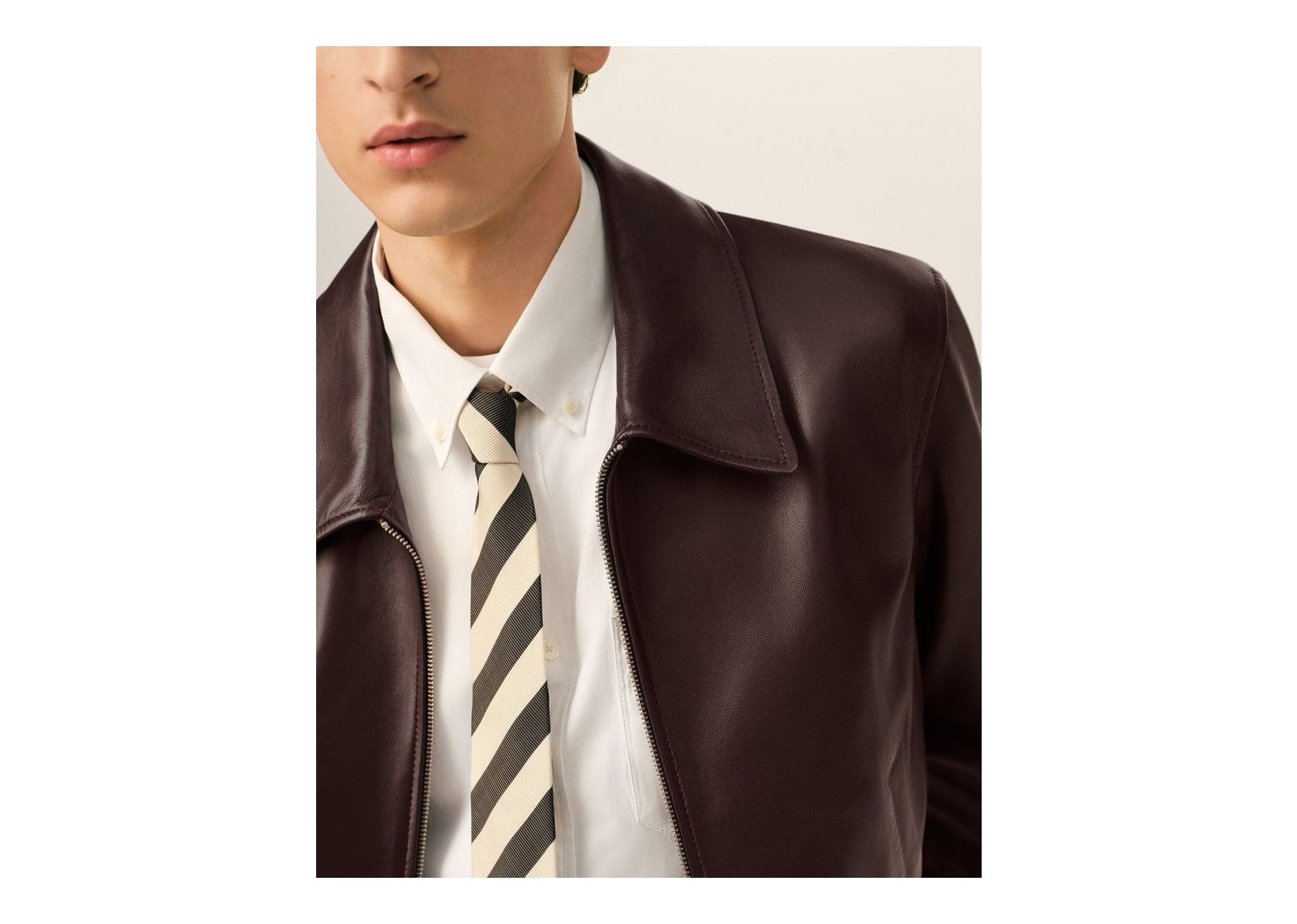 Ami Paris Lamb Leather Zipped Jacket Dark Cherry - görsel 4
