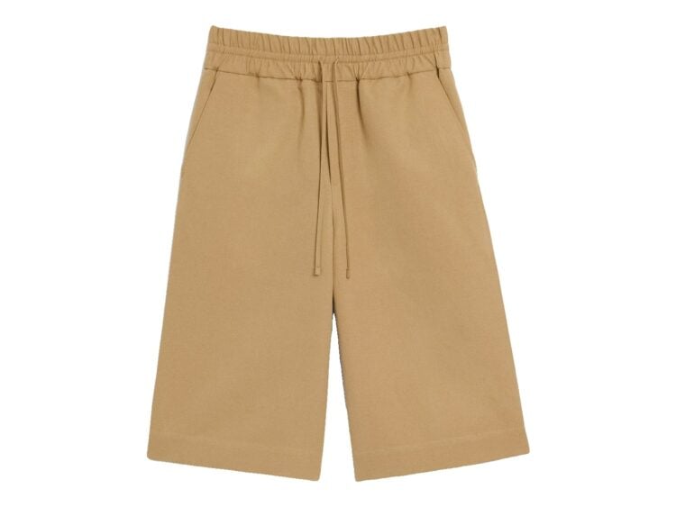 Ami Paris Large Elasticated Cotton and Linen Bermuda Shorts Mastic Beige
